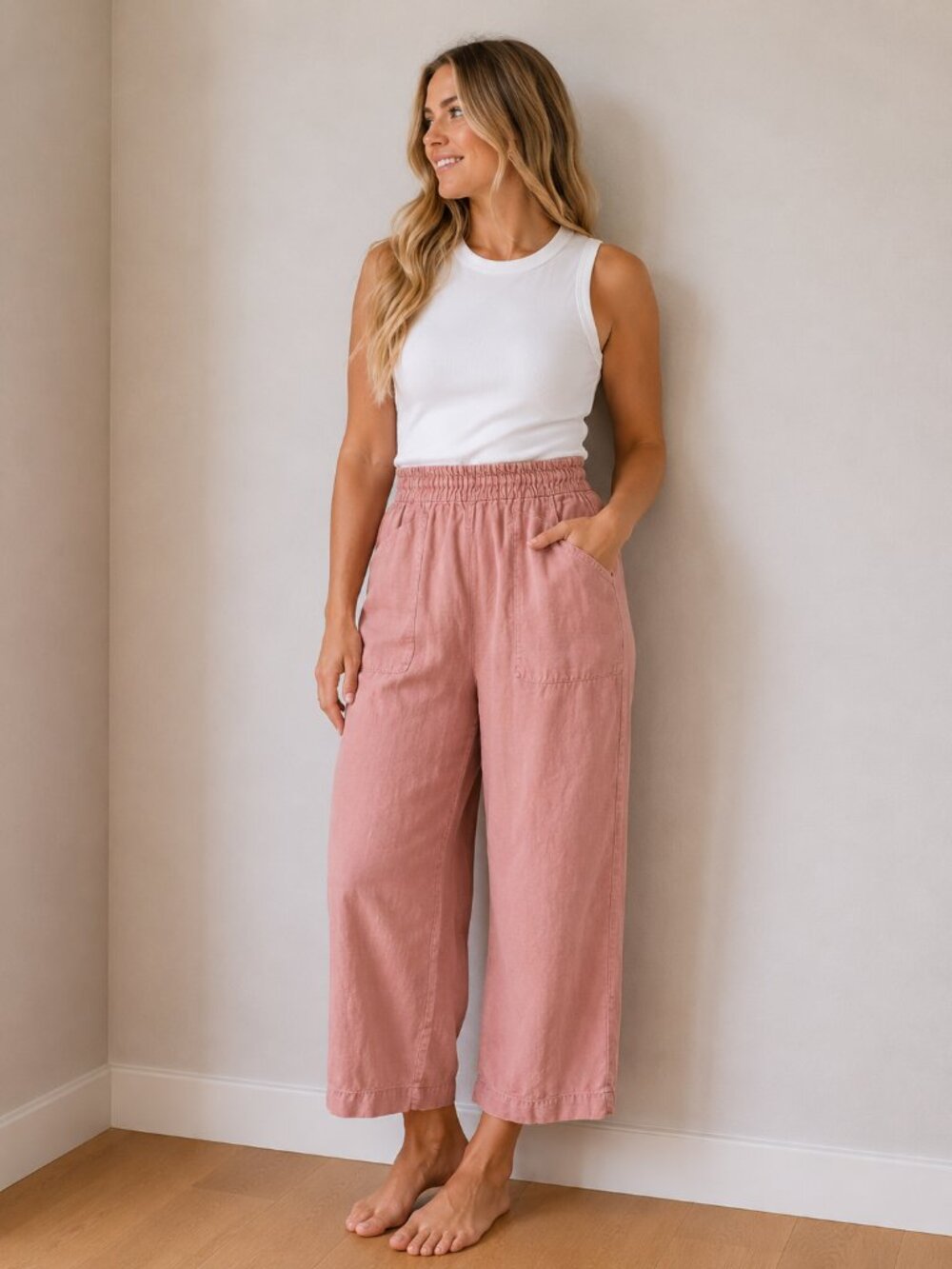 Joie Dusty Rose Elastic Waist Wide-Leg Pants